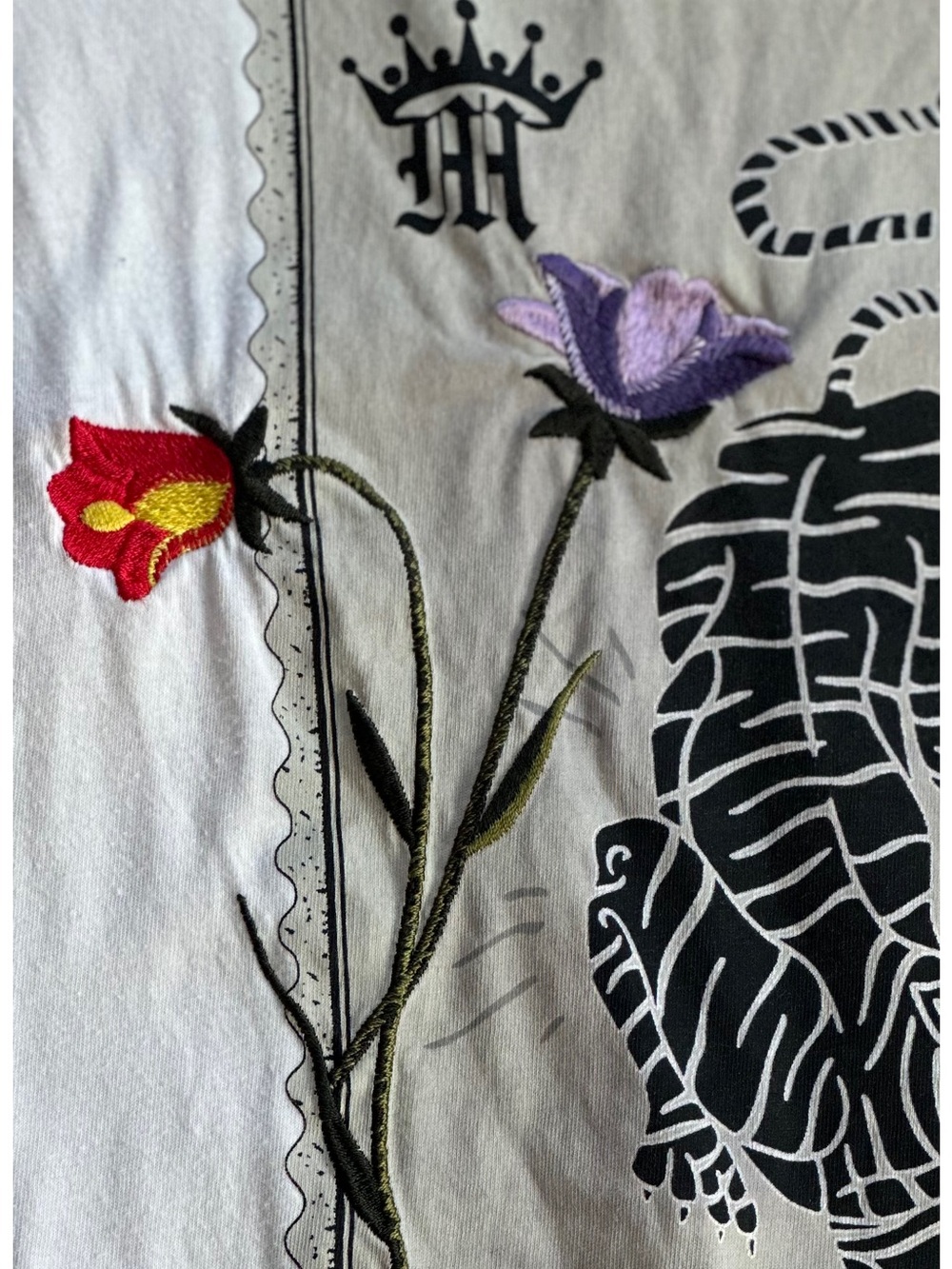 🐅 Maje White Tee with Black Tiger Stamp and Floral Embroidery SZ 1 / SM🥀 - Picture 13 of 17